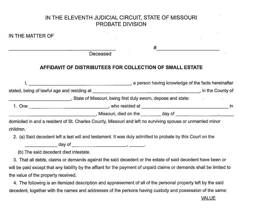 Transferring bank funds small estate Missouri